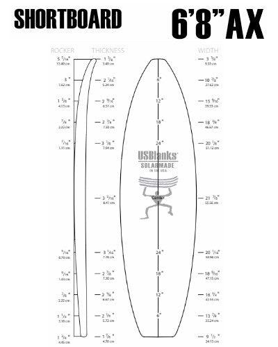 6'8"AX US Blanks - Shortboard Blank - Fiberglass Source