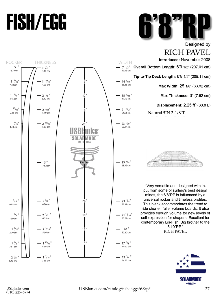 6'8"RP US Blanks - Fish/Egg - Fiberglass Source