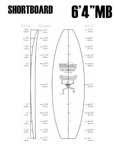 6'4"MB US Blanks - Shortboard Blank - Fiberglass Source