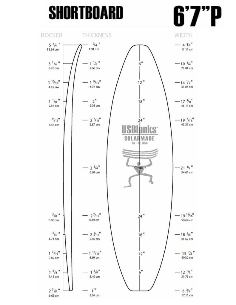 6'7"P US Blanks - Shortboard Blank - Fiberglass Source
