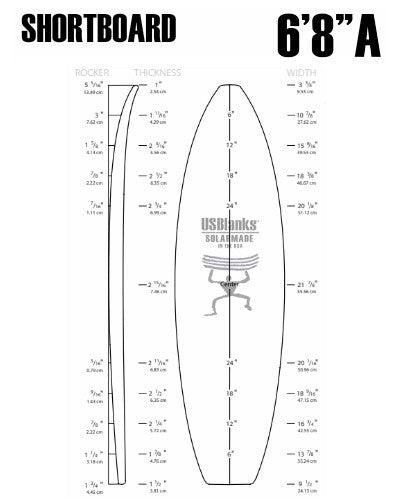 6'8"A US Blanks - Shortboard Blank - Fiberglass Source